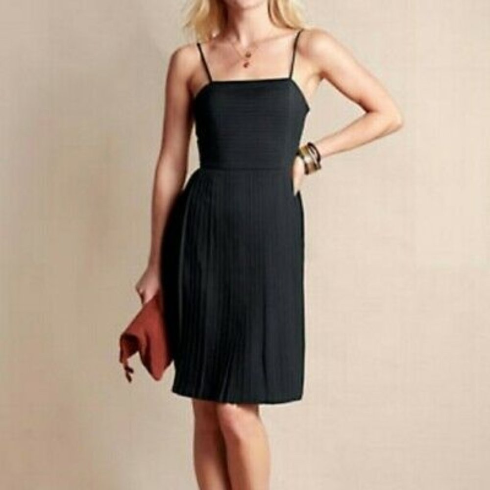 Lands End Canvas Pleated Ballet Dress, Black, Sleeveless Fit & Flare Size 6